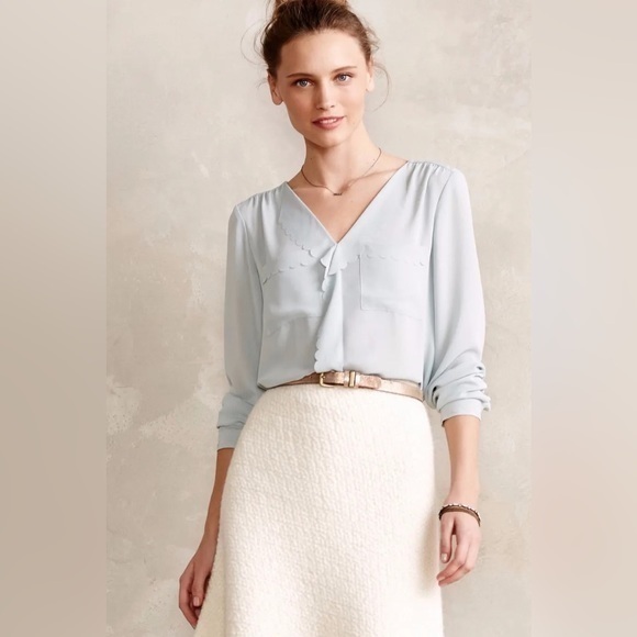 Anthropologie Tops - ❤️FINAL SALE❤️ Anthropologie | HD In Paris Green “Remi” Scalloped Blouse Size 0